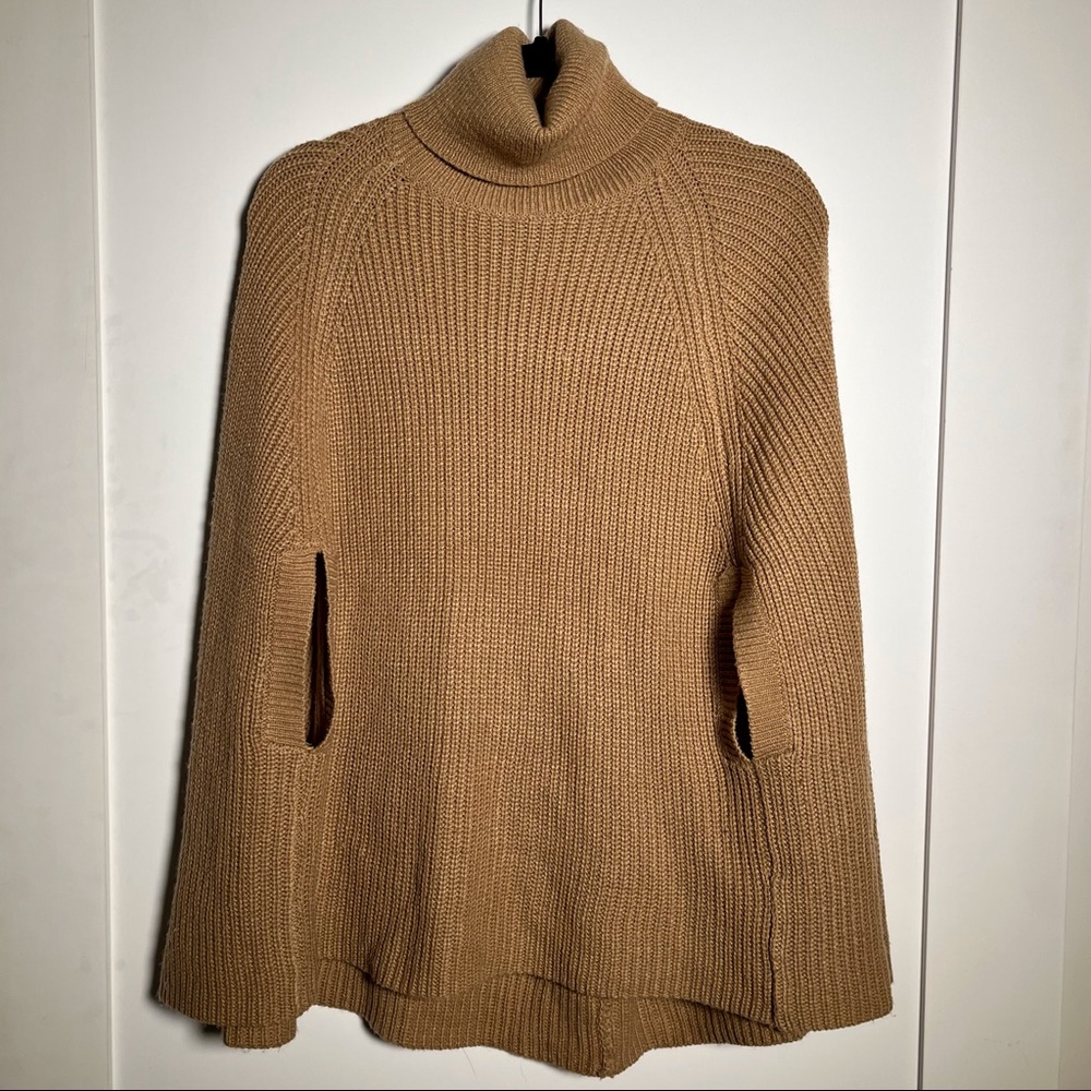 Tan Turtleneck Cape Poncho with Front Arm Holes One Size